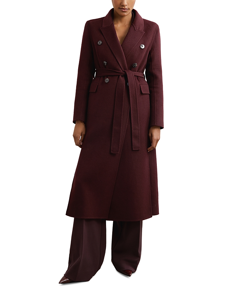 Reiss Brogan Wool-blend Double Breasted Blindseam Coat In Burgundy