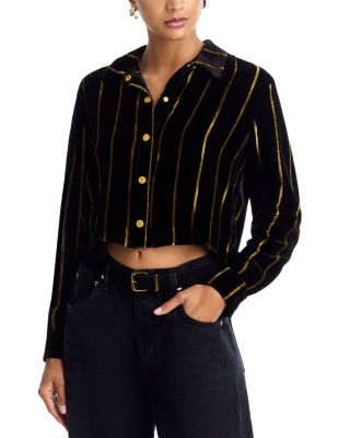 Cosette Velvet Stripe Cropped High Low Shirt