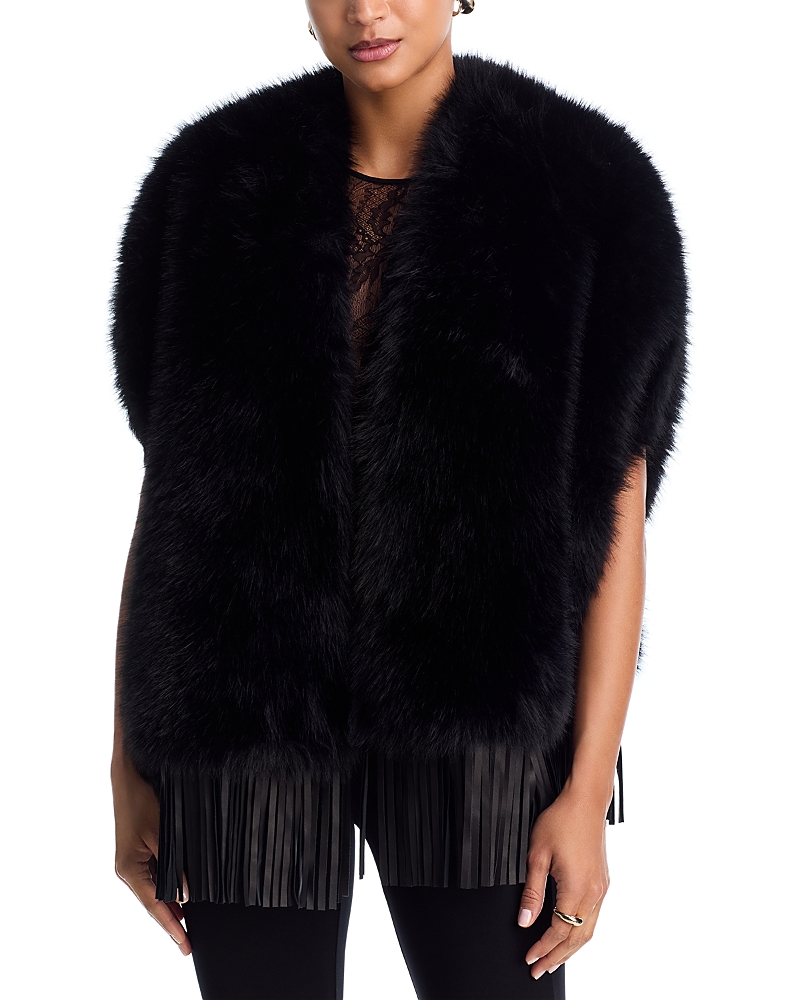 L'agence Nathalia Leather Fringed Faux Fur Cape In Black