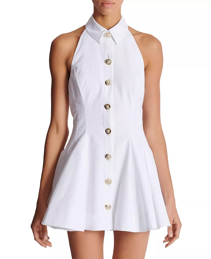 Balmain A-Line Backless Poplin Dress