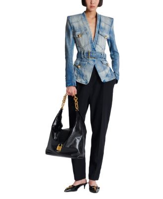  1-Button Belted Denim Jacket