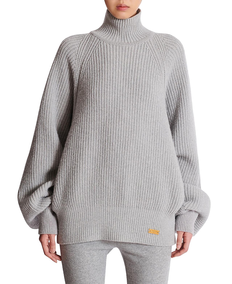 Balmain Oversized Turtleneck Ribbed Knit Sweater In Gray