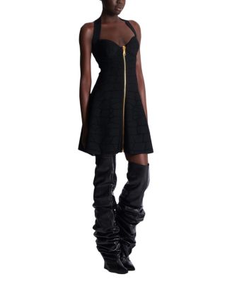 Flared Halterneck Dress in Crocodile Knit