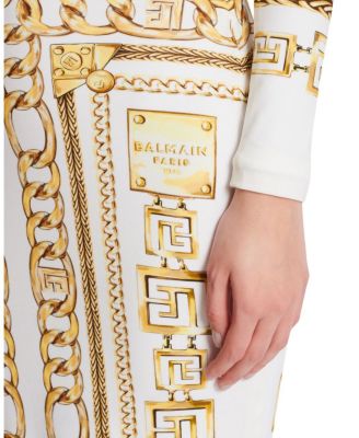 Long Printed Bodycon Dress with Foulard Pattern