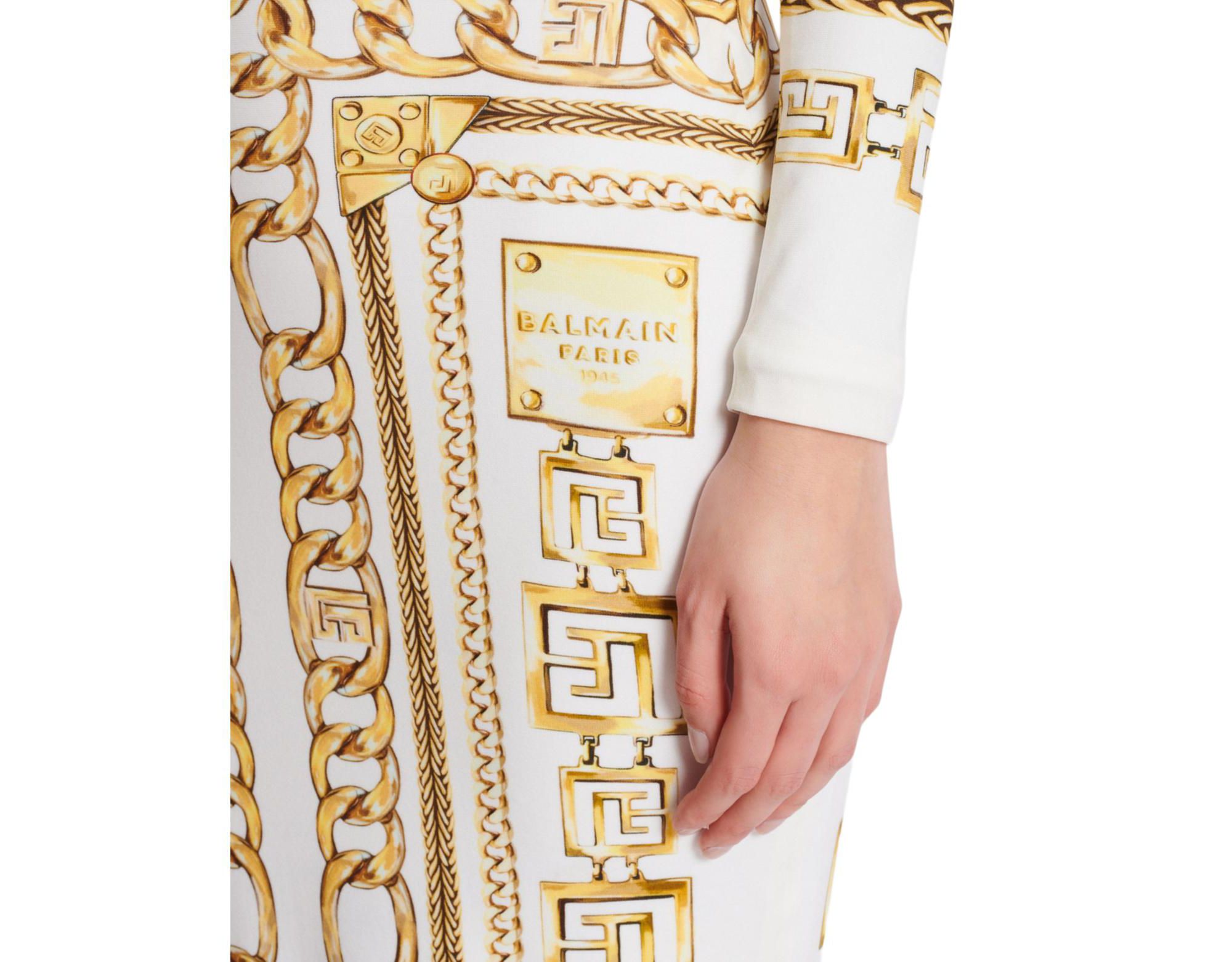 Long Printed Bodycon Dress with Balmain Foulard Pattern — Image 7