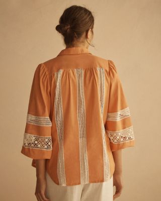 TANGELO Lace Trim Billow Sleeve Blouse