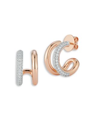 Diamond Pav&eacute; Double Row Huggie Hoop Earrings in 18K Rose Gold, 0.57 tcw