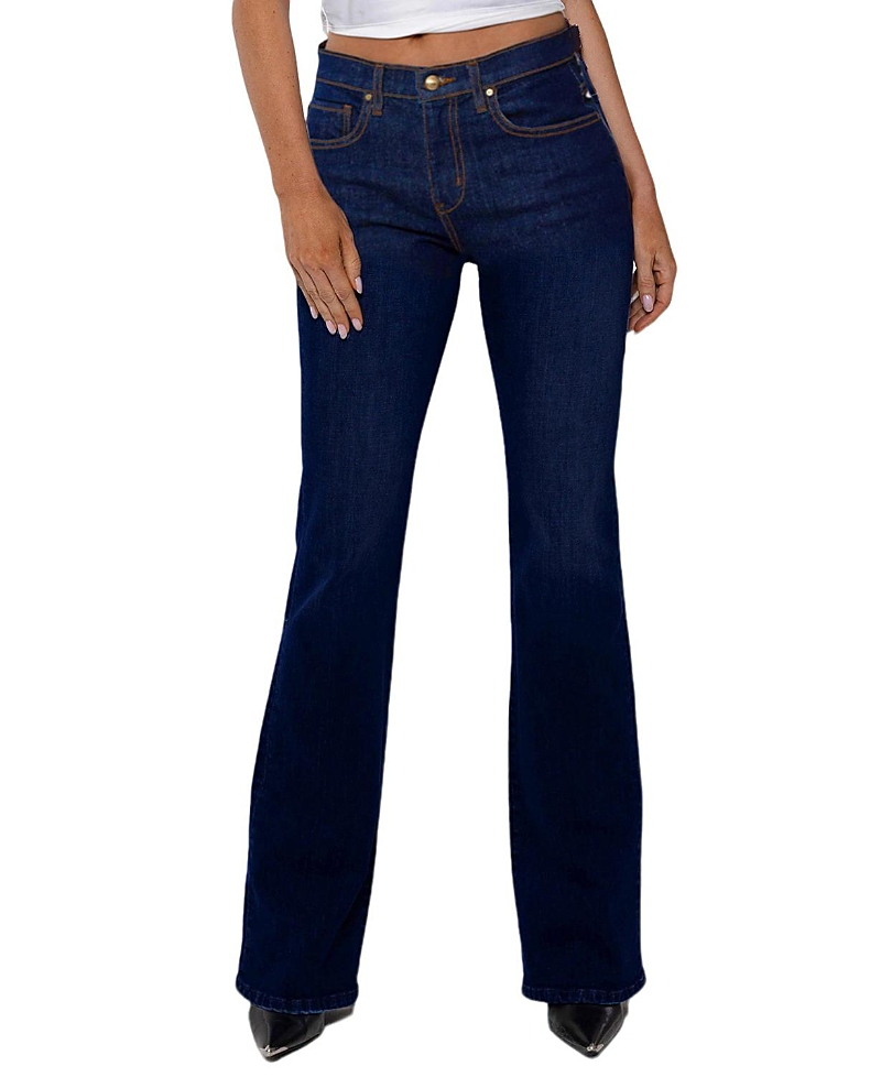 Rudes Denim High Rise Isabella Mini Flare Jeans in Dark Blue
