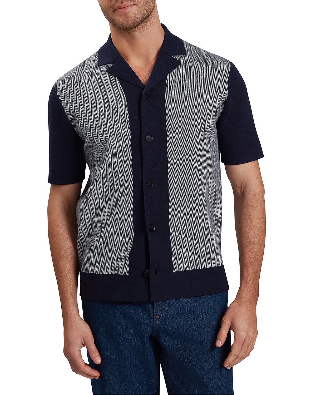 Ted Baker Padrig Herringbone Knit Colorblocked Shirt