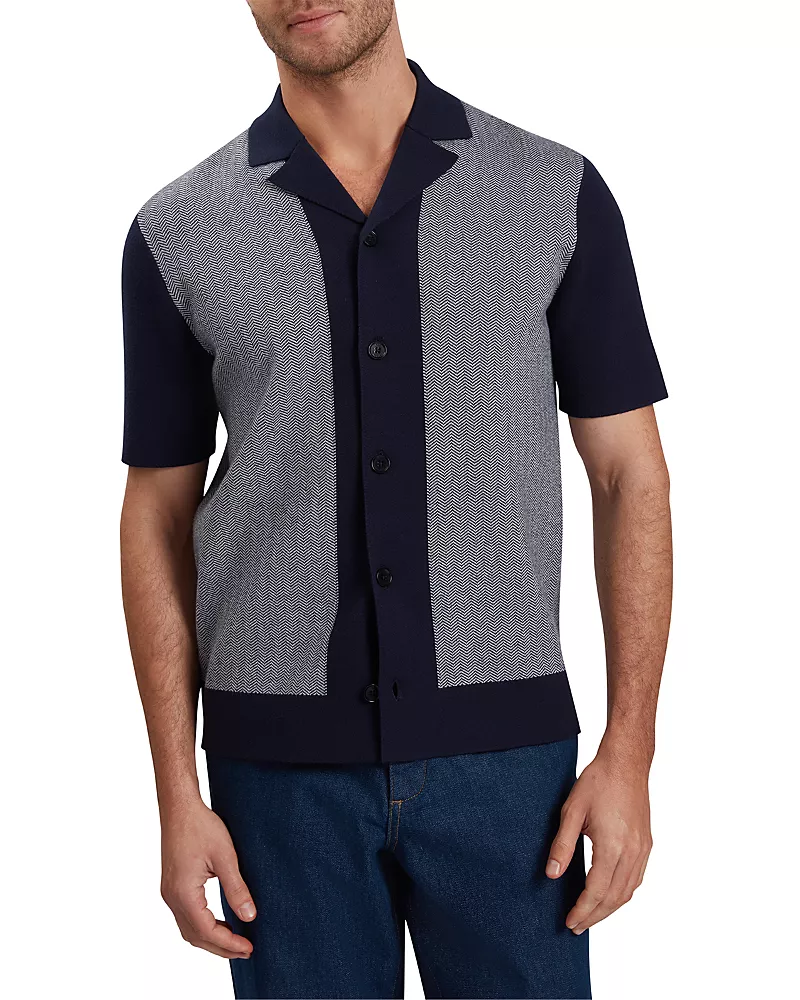 Ted Baker Padrig Herringbone Knit Colorblocked Shirt