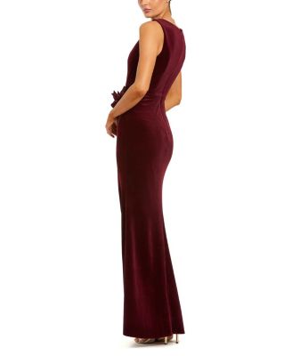 High Neck Velvet Column Dress with 3D Flowers