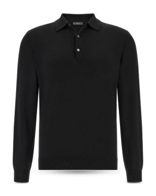 Extrafine Merino Wool Long Sleeve Knitted Polo Shirt