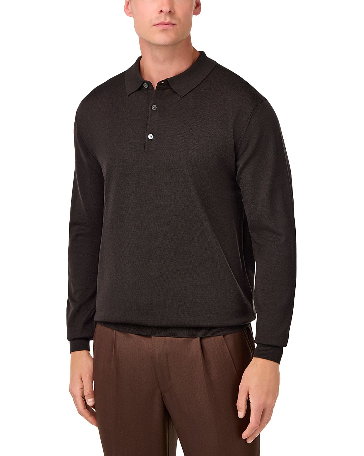 Boggi Milano Extrafine Merino Wool Long Sleeve Knitted Polo Shirt