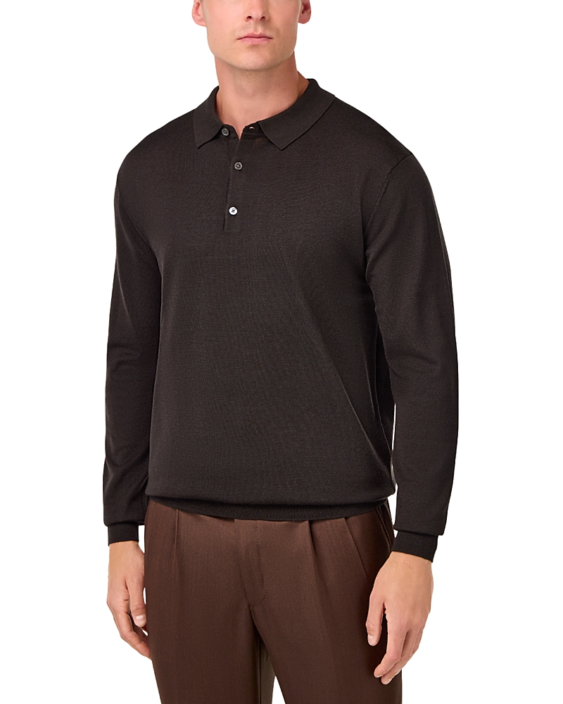 Boggi Milano Extrafine Merino Wool Long Sleeve Knitted Polo Shirt