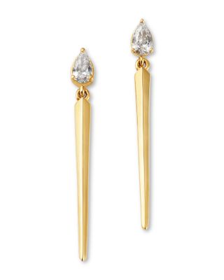 Pear Shaped Diamond Linear Drop Earrings in 14K Yellow Gold, 0.30 tcw
