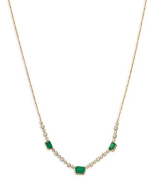 Emerald & Diamond Station Necklace in 14K Yellow Gold, 18"