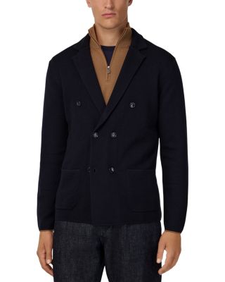 Extra Fine Merino Wool Knitted Regular Fit Double Breasted Blazer - Exclusive