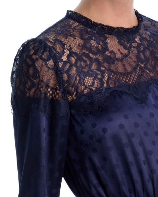 Lace Trim Long Sleeve Mini Dress