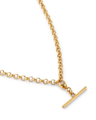 14K Yellow Gold Baguette Diamonds Diamond Rolo Link Faux Toggle Lariat Necklace, 16-18"