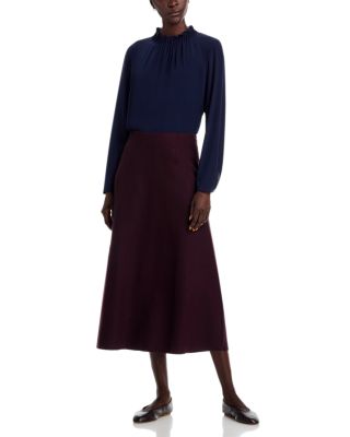 Silk Gathered Neck Long Sleeve Top