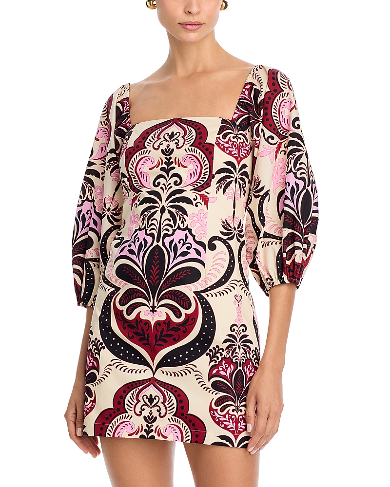 Cara Cara Puff-sleeve Mini Dress In Burgundy