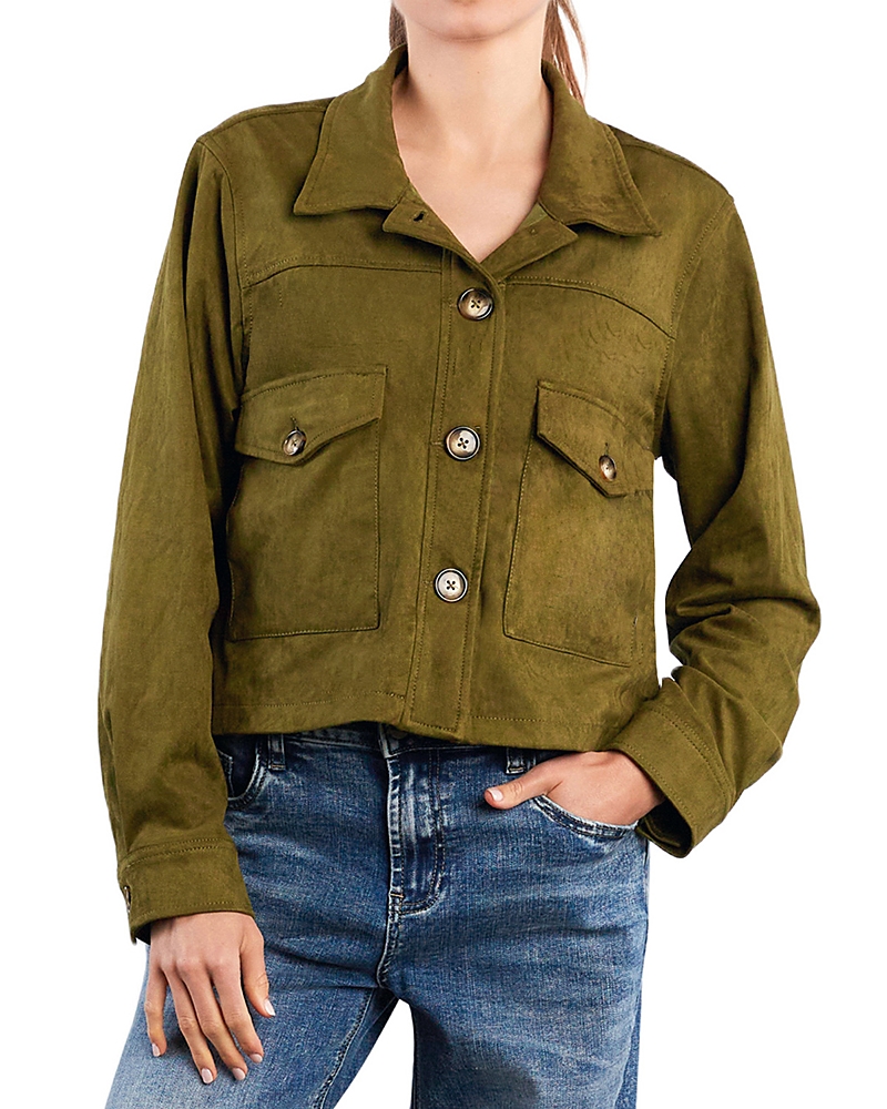 Billy T Boxy Faux Suede Jacket In Green