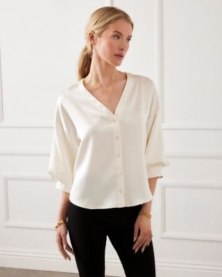 Lantern Sleeve Satin Shirt