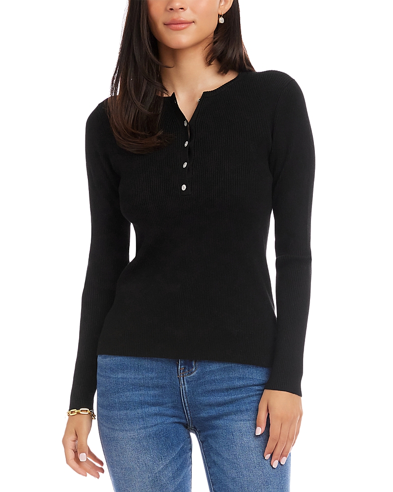 Karen Kane Henley Ribbed Knit Sweater In Black