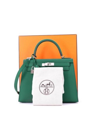  Kelly 28 Handbag Green Epsom with Palladium Hardware