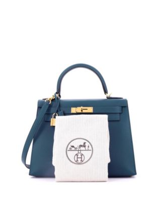  Kelly 28 Handbag Blue Epsom with Gold Hardware
