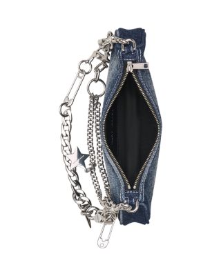 Faded Denim Charm Chain Shoulder Bag