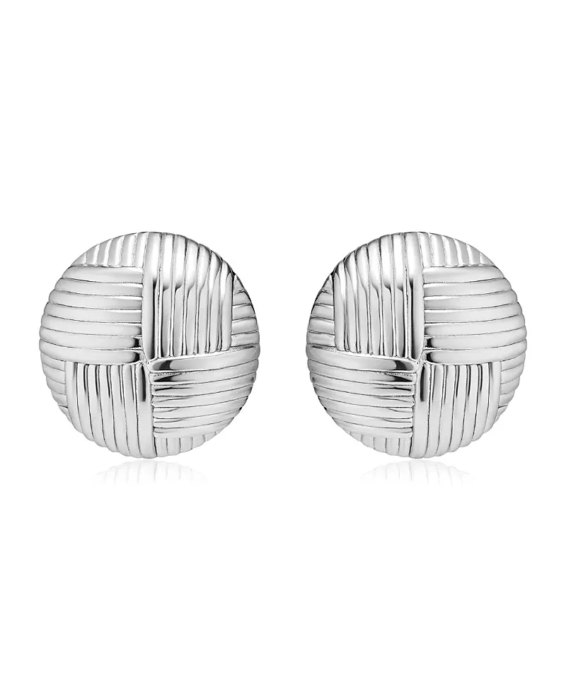 Oradina Sterling Silver Woven Button Earrings