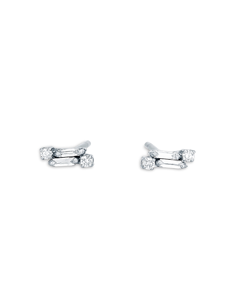 Suzanne Kalan Classic Mixed Diamond Stud Earrings in 18K White Gold, 0.09 tcw
