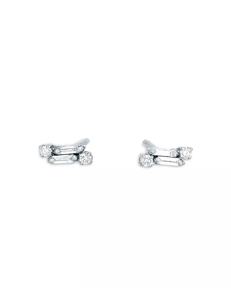 Suzanne Kalan Classic Mixed Diamond Stud Earrings in 18K White Gold, 0.09 tcw