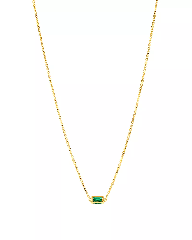 Suzanne Kalan Emerald Baguette Block Chain Charm Pendant Necklace in 18K Yellow Gold, 18