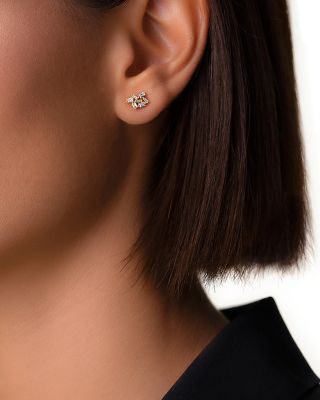 18K Yellow Gold Diamond Baguette Cluster Stud Earrings