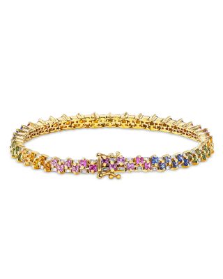 18K Yellow Gold Rainbow Sapphire & Diamond Tennis Bracelet
