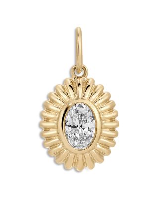 14K Yellow Gold EF Collection Diamond Oval Fluted Frame Pendant