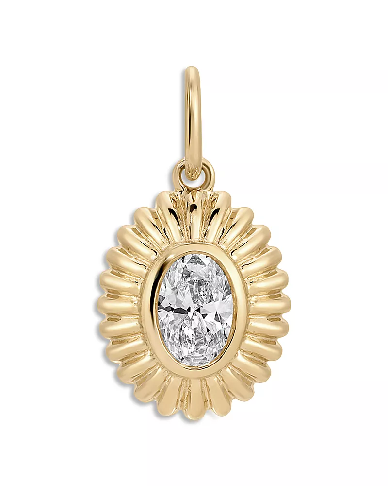 Ef Collection 14K Yellow Gold Ef Collection Diamond Oval Fluted Frame Pendant