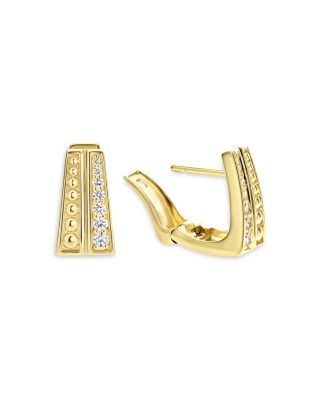 18K Yellow Gold Caviar Gold Diamond Double Row Huggie Hoop Earrings