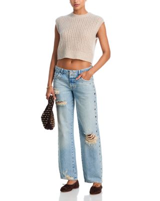 Tennessee Studded Distressed Low Rise Boyfriend Fit Jeans in Destroy