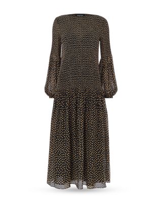 Spot Print Pliss&eacute; Midi Dress