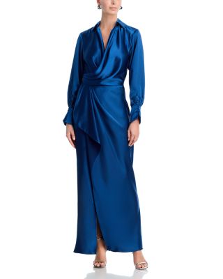 Satin Long Sleeve Maxi Gown - Exclusive
