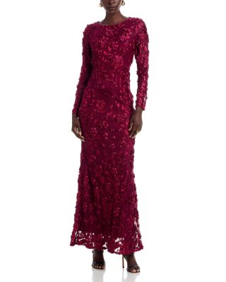 Long Sleeve 3D Floral Mesh Dress - Exclusive