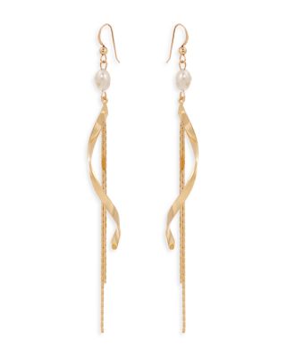 Cultured Freshwater Pearl Twisted Linear Drop Earrings