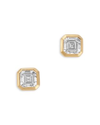 Luxe Collection Certified Lab Grown Diamond Asscher Cut Bezel Stud Earrings in 14K Yellow Gold, 0.6 tcw