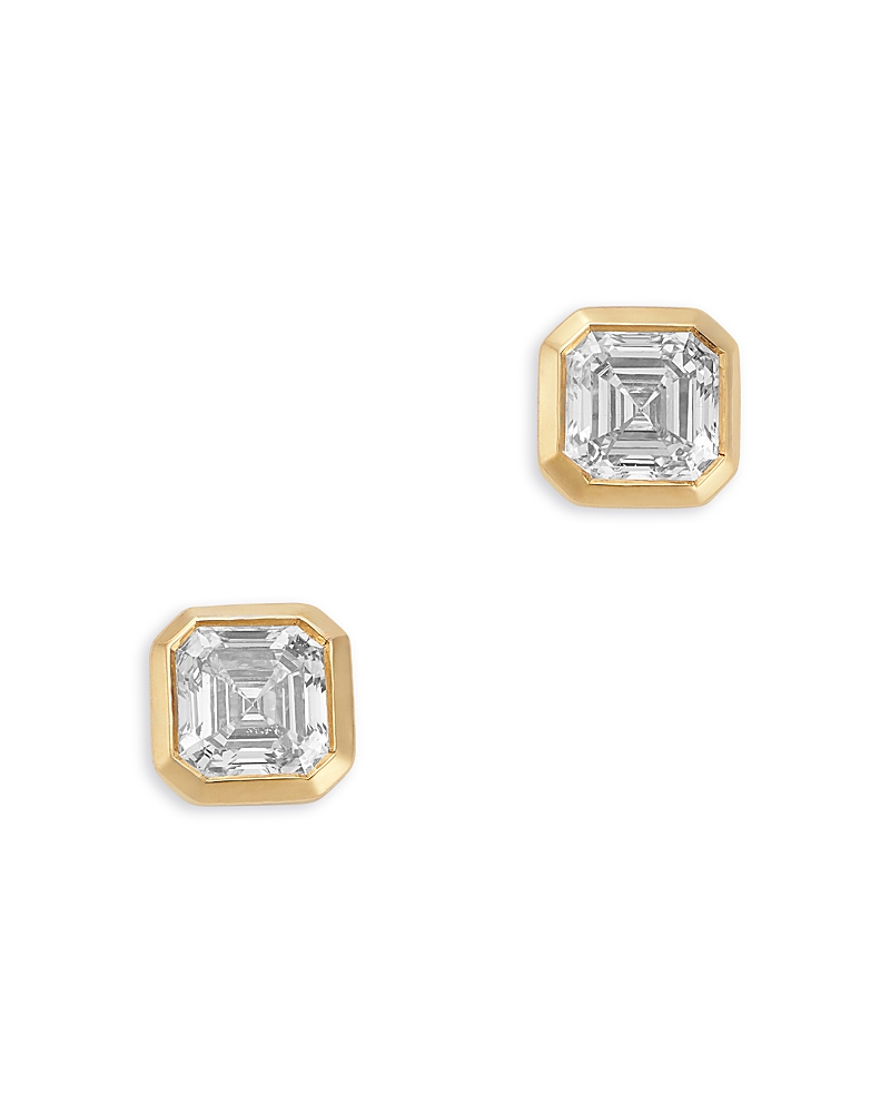 Bloomingdale's Fine Collection Luxe Collection Certified Lab Grown Diamond Asscher Cut Bezel Stud Earrings In 14k Yellow Gold, 0.6 In Gold