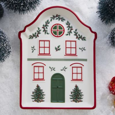 Christmas Tree Christmas Village Red Tidbit Tray