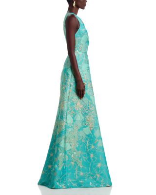 One Shoulder Metallic Jacquard Gown