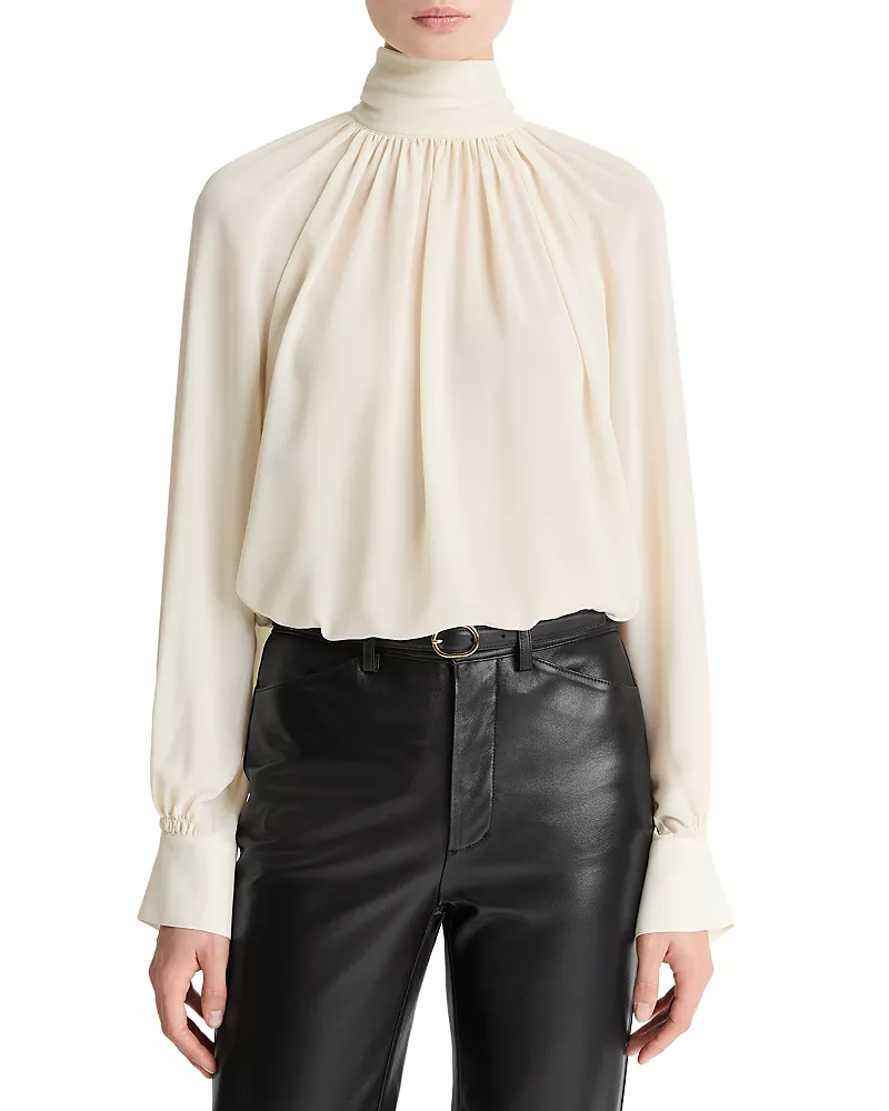 Vince Gathered Mock Neck Blouse